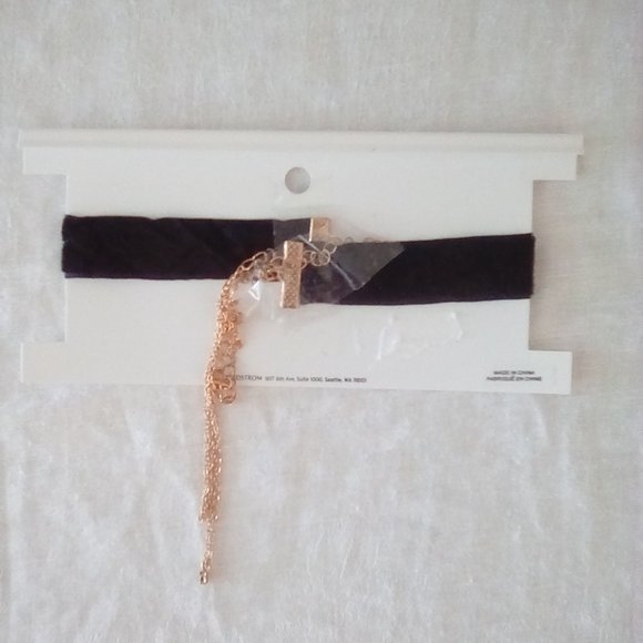 Free with purchase, black velvet gold tone chain choker necklace - Picture 2 of 2